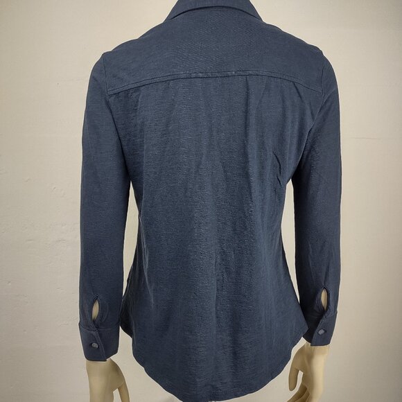 Theory dark blue navy 100% Cotton button front shirt blouse ladies Medium - Picture 4 of 7